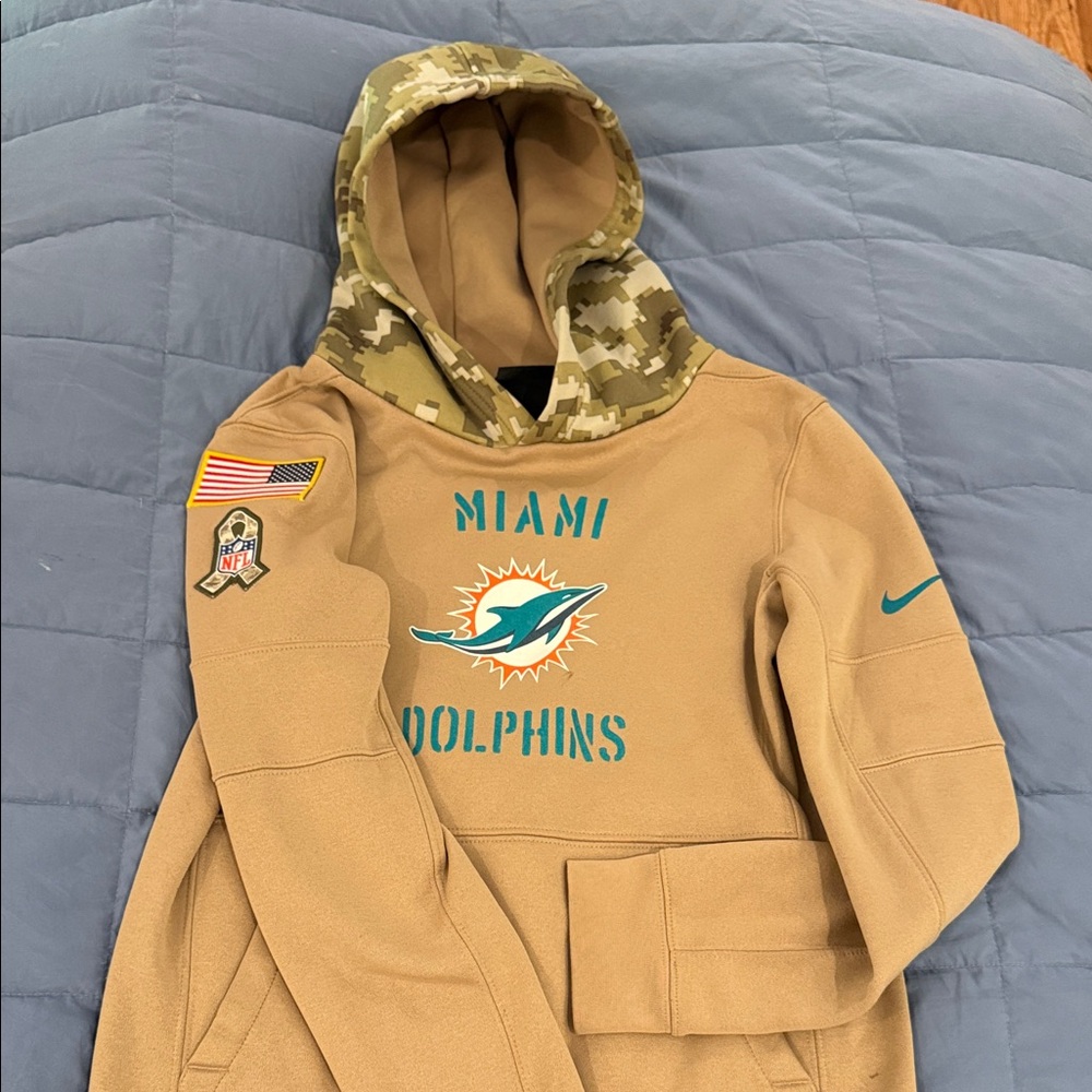 Nike Khaki Miami Dolphins Hoodie with Camo Hood